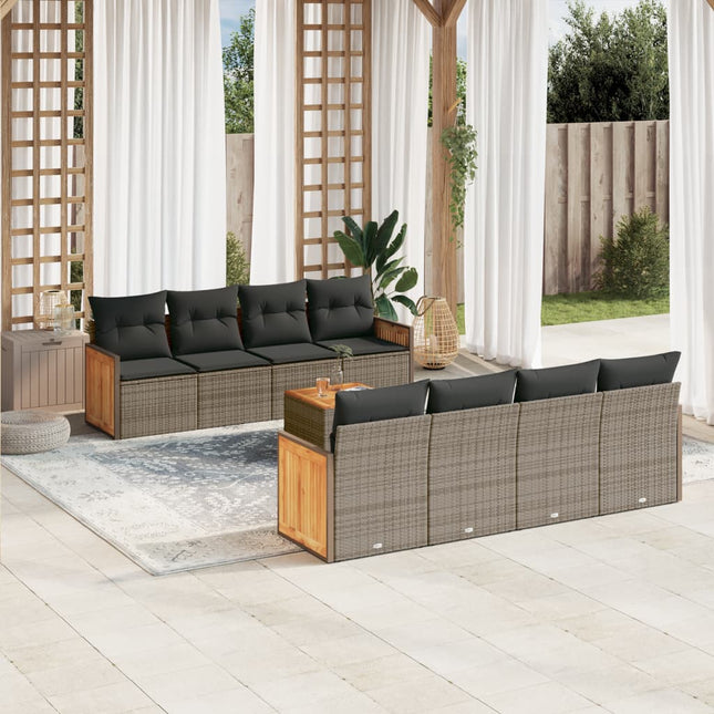 9-Delige Loungeset Met Kussens Poly Rattan Grijs