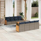 9-piece garden sofa set with cushions, grey poly rattan