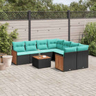 9-piece garden sofa set with cushions in black poly rattan