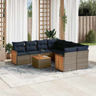 9-piece garden sofa set with cushions, grey poly rattan