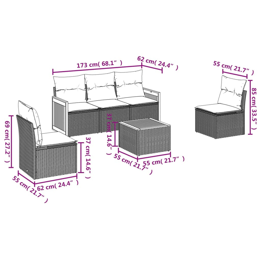 6-Delige Loungeset Met Kussens Poly Rattan Zwart