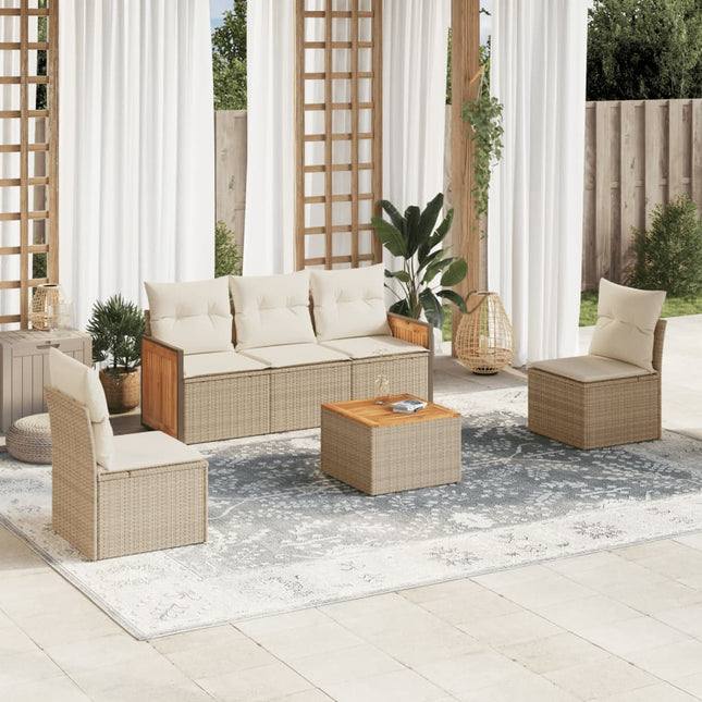 6-Delige Loungeset Met Kussens Poly Rattan Beige