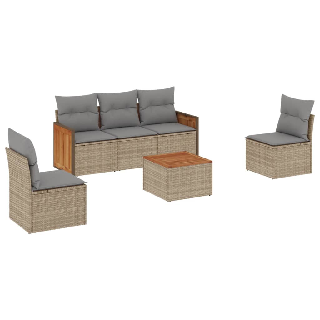 6-Delige Loungeset Met Kussens Poly Rattan Beige