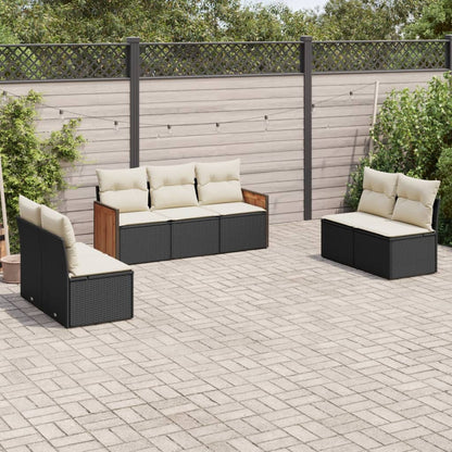 7-Delige Loungeset Met Kussens Poly Rattan Zwart
