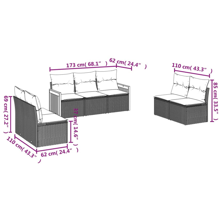 7-Delige Loungeset Met Kussens Poly Rattan Grijs