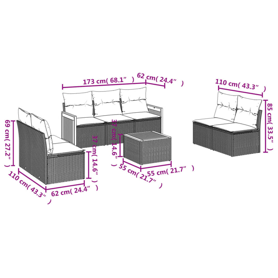8-Delige Loungeset Met Kussens Poly Rattan Zwart