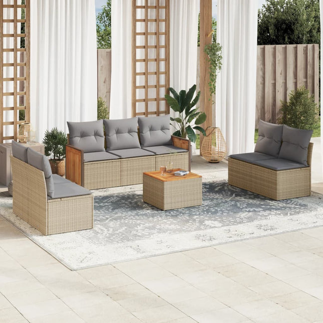 8-Delige Loungeset Met Kussens Poly Rattan Beige