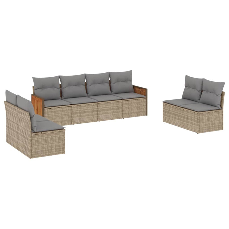 8-Delige Loungeset Met Kussens Poly Rattan Beige
