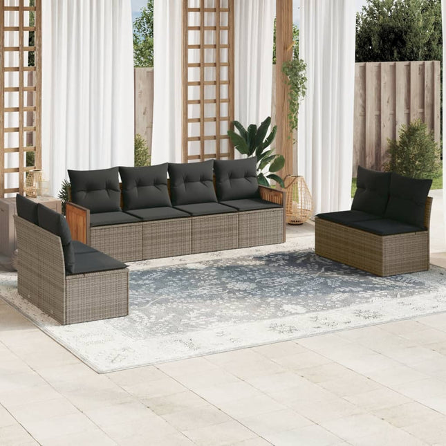 8-Delige Loungeset Met Kussens Poly Rattan Grijs