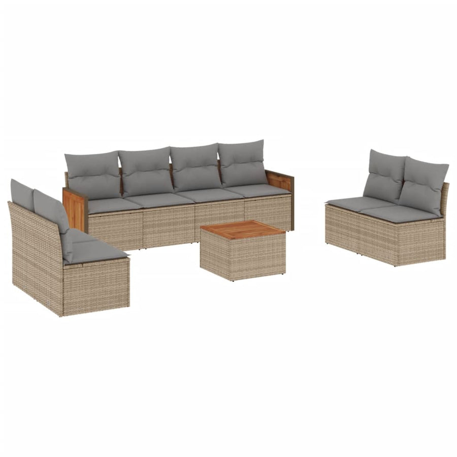 9-Delige Loungeset Met Kussens Poly Rattan Beige