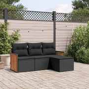 Loungeset 4-delig poly rattan zwart