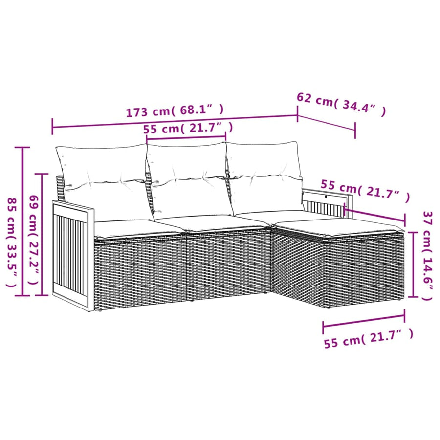4-Delige Loungeset Met Kussens Poly Rattan Beige