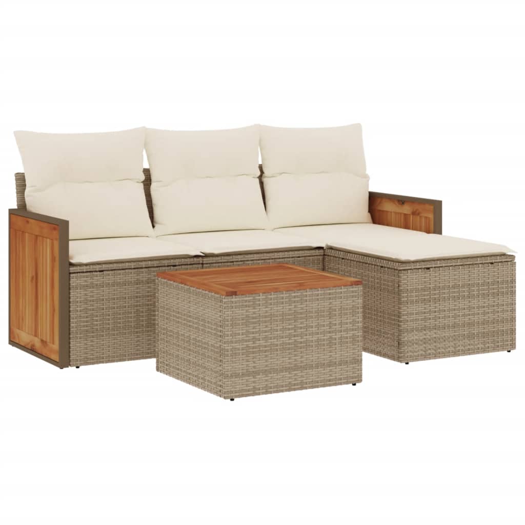 5-Delige Loungeset Met Kussens Poly Rattan Beige