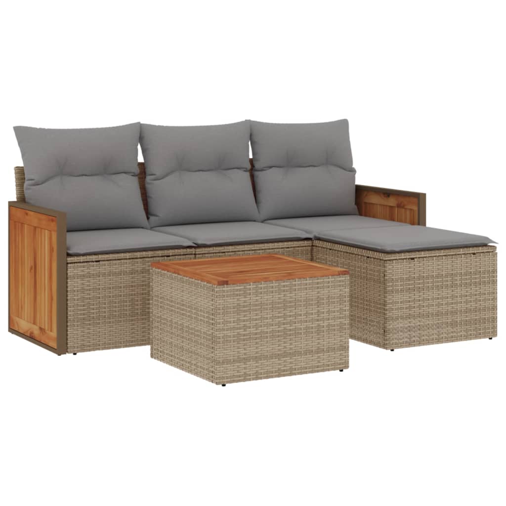 5-Delige Loungeset Met Kussens Poly Rattan Beige