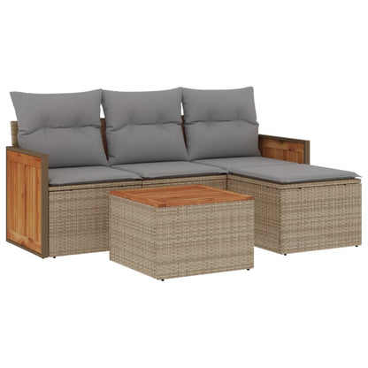 5-Delige Loungeset Met Kussens Poly Rattan Beige