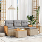 5-piece Loungeset with Cushions Poly Rattan Beige