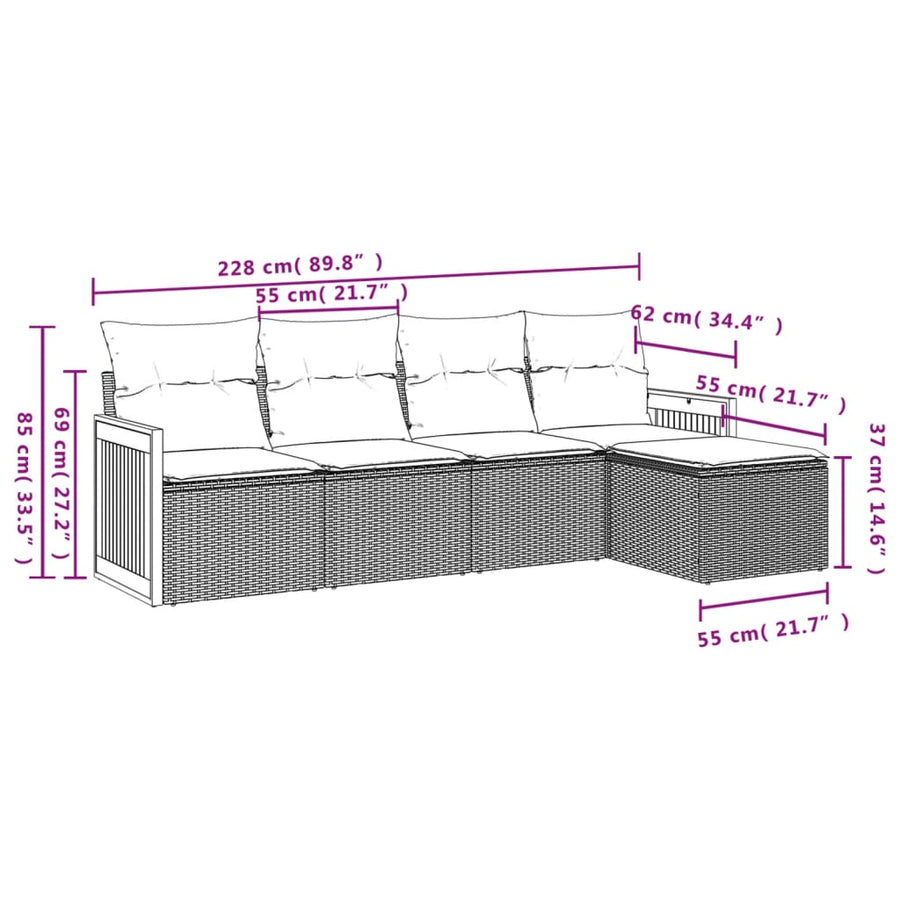 5-Delige Loungeset Met Kussens Poly Rattan Zwart