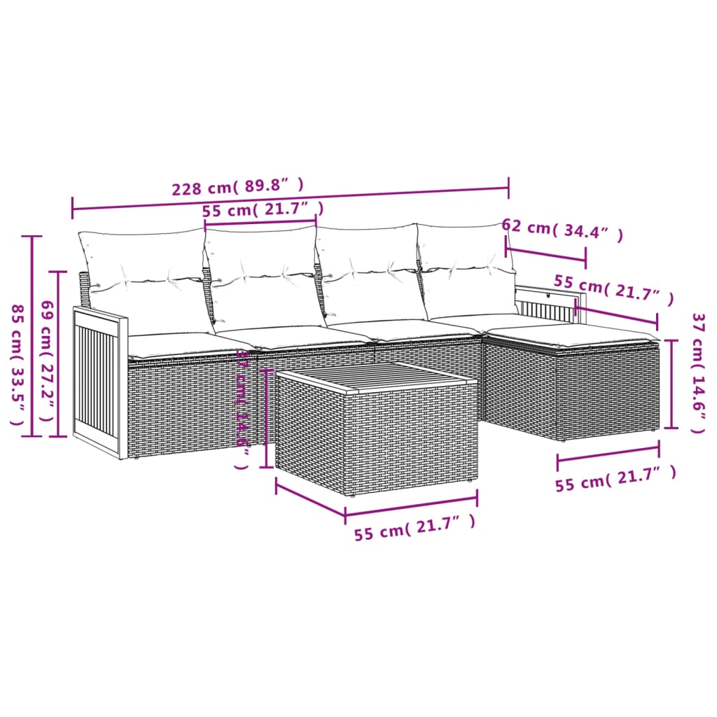 6-Delige Loungeset Met Kussens Poly Rattan Zwart