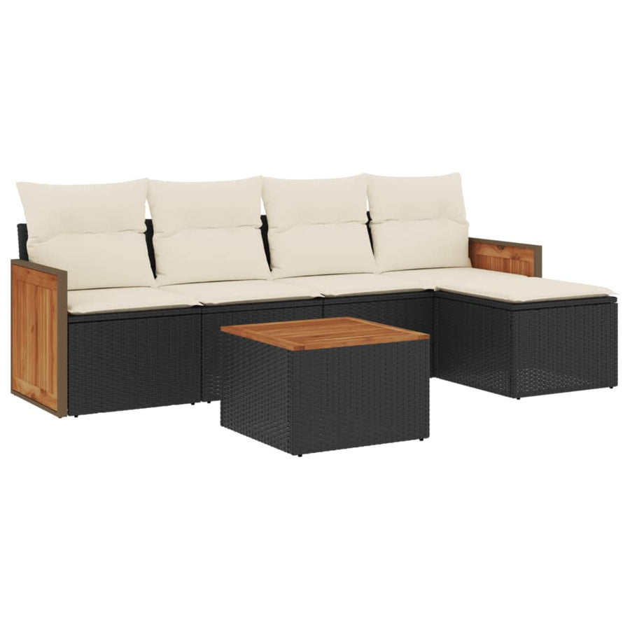 6-Delige Loungeset Met Kussens Poly Rattan Zwart
