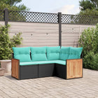 4-piece garden sofa set with cushions, black poly rattan