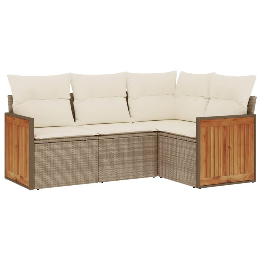 4-Delige Loungeset Met Kussens Poly Rattan Beige