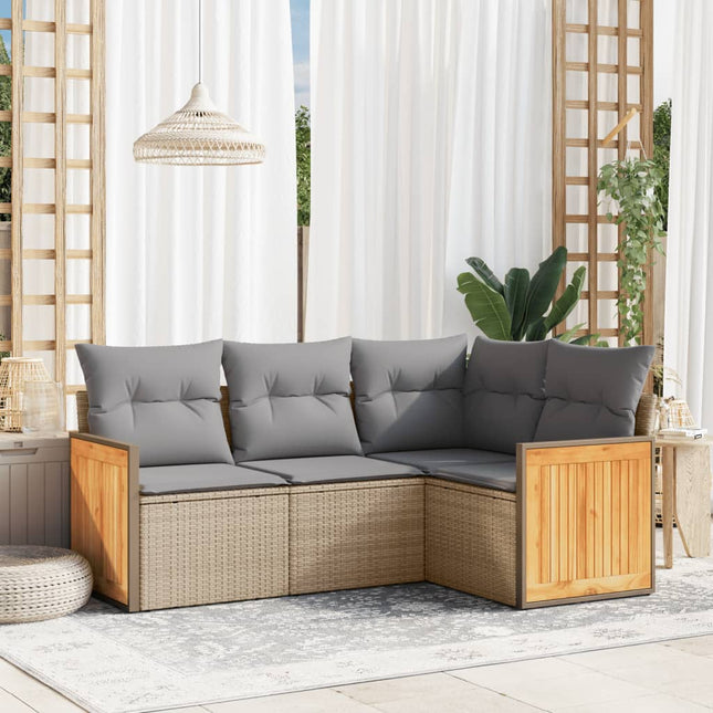 4-Delige Loungeset Met Kussens Poly Rattan Beige