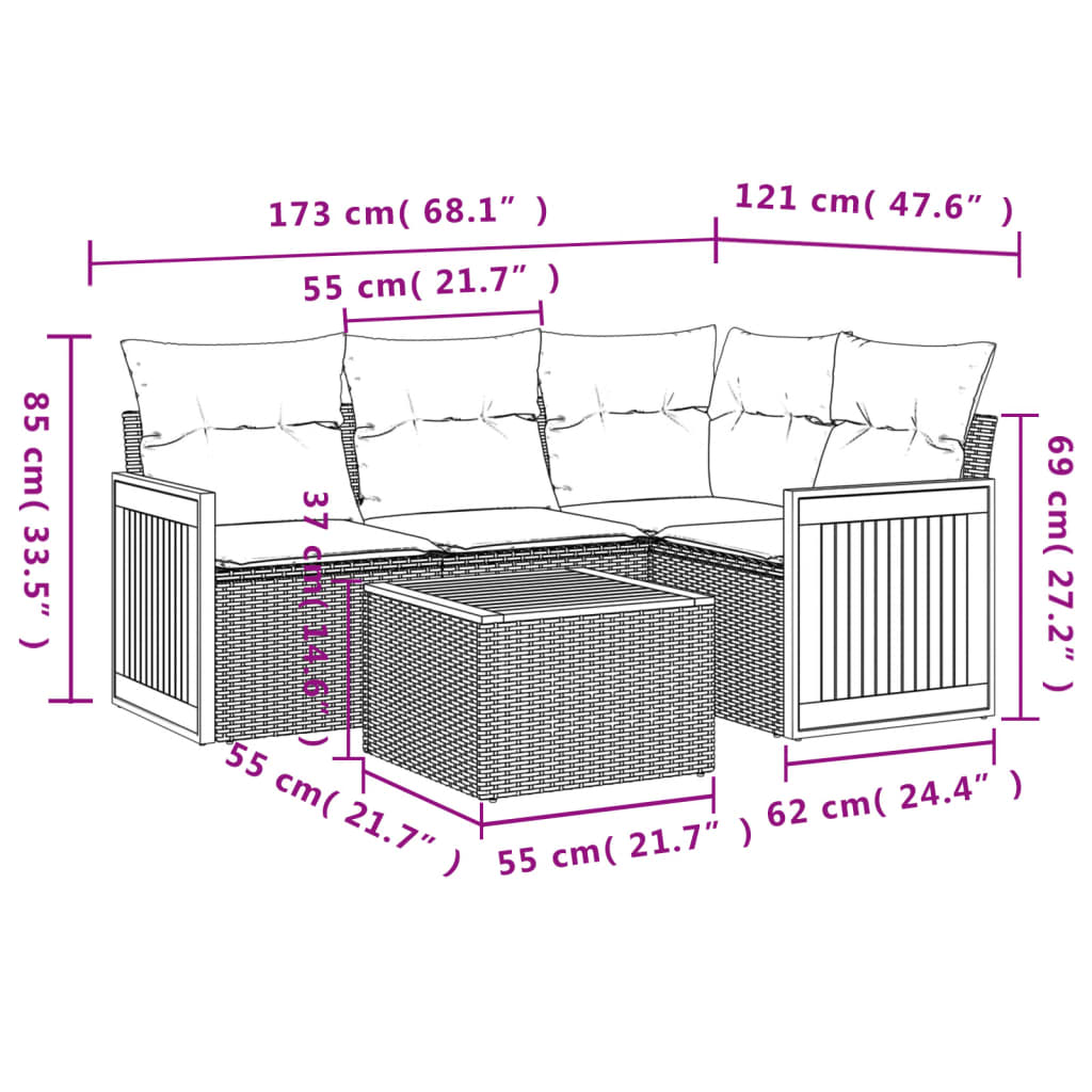 5-Delige Loungeset Met Kussens Poly Rattan Zwart