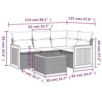 5-Delige Loungeset Met Kussens Poly Rattan Zwart