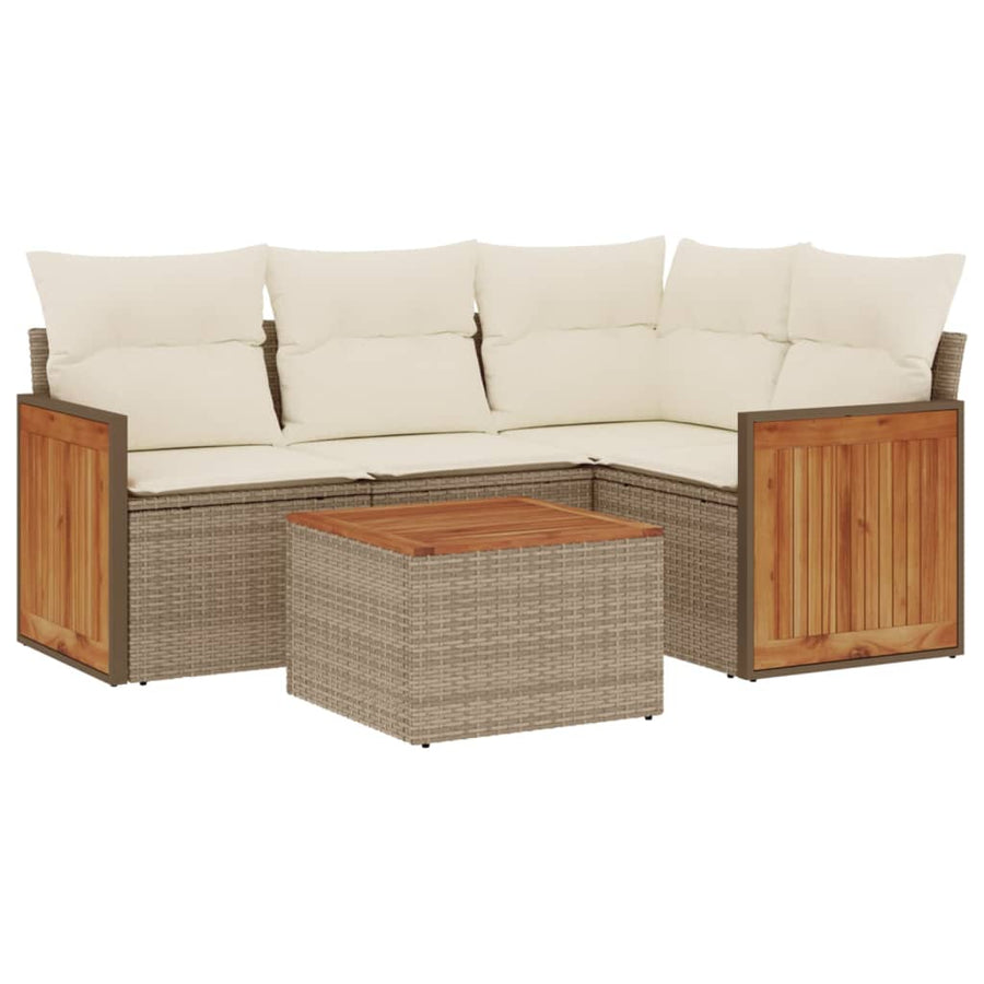 5-Delige Loungeset Met Kussens Poly Rattan Beige