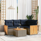 5-piece garden sofa set with cushions, grey poly rattan