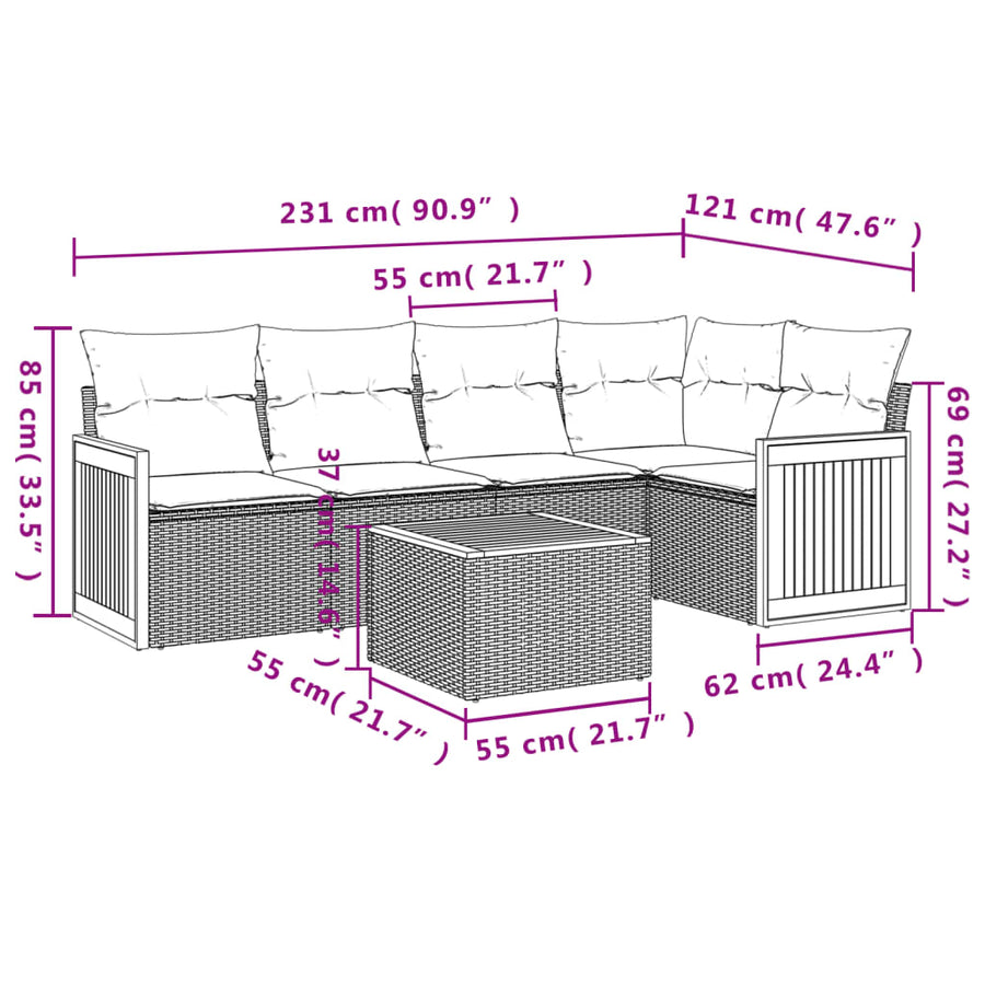 6-Delige Loungeset Met Kussens Poly Rattan Zwart