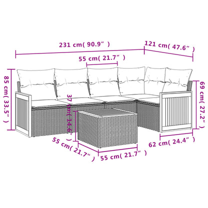 6-Delige Loungeset Met Kussens Poly Rattan Zwart