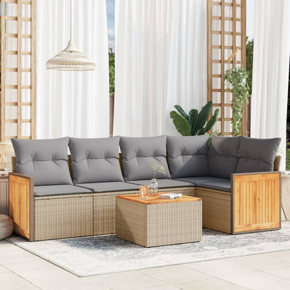 6-Delige Loungeset Met Kussens Poly Rattan Beige