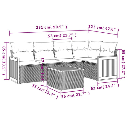 6-Delige Loungeset Met Kussens Poly Rattan Grijs