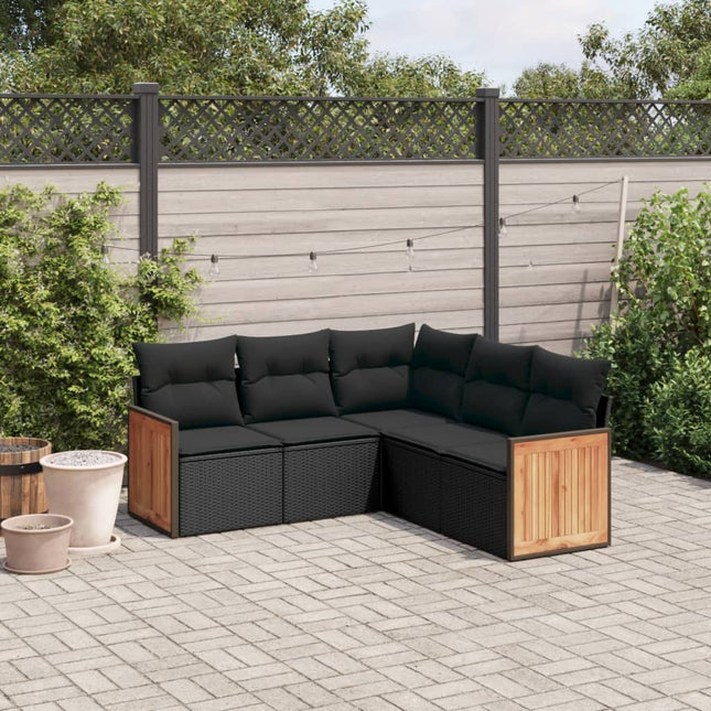 5-Delige Loungeset Met Kussens Poly Rattan Zwart