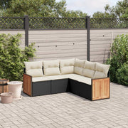 5-piece lounge set with cushions poly rattan black