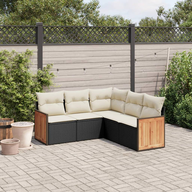 5-Delige Loungeset Met Kussens Poly Rattan Zwart