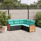 5-Piece Poly Rattan Garden Sofa Set with Cushions Black