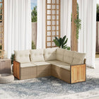 5-delige Loungeset met kussens poly rattan beige