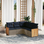 5-piece garden sofa set with cushions, grey poly rattan
