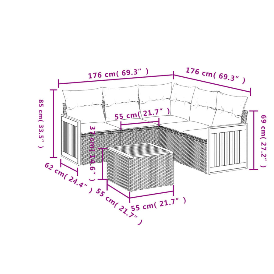 6-Delige Loungeset Met Kussens Poly Rattan Zwart