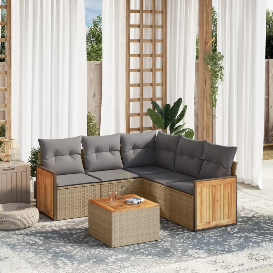 6-Delige Loungeset Met Kussens Poly Rattan Beige