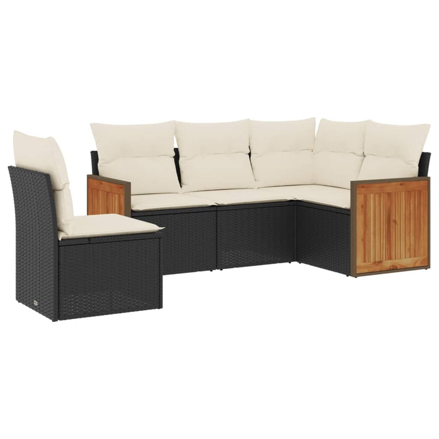 5-Delige Loungeset Met Kussens Poly Rattan Zwart