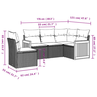 5-Delige Loungeset Met Kussens Poly Rattan Zwart