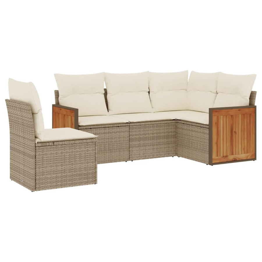 5-delige Loungeset met kussens poly rattan beige