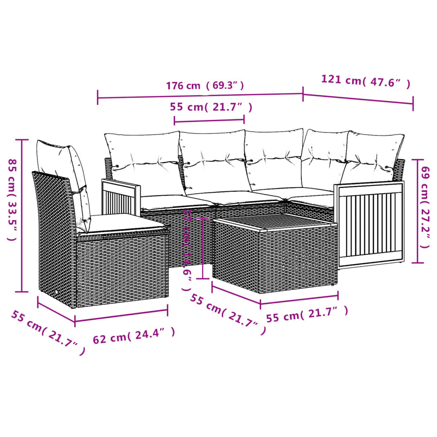 6-Delige Loungeset Met Kussens Poly Rattan Zwart