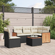 6-piece Lounge Set with cushions poly rattan black