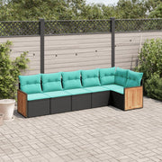 Tuinbankset 6-delig polyrotan zwart met kussens