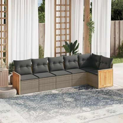 6-Delige Loungeset Met Kussens Poly Rattan Grijs