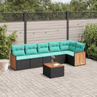 7-piece garden sofa set with cushions in black poly rattan